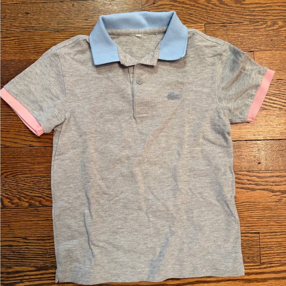 Kids Gray Polo Shirt with Blue and Pink Accents